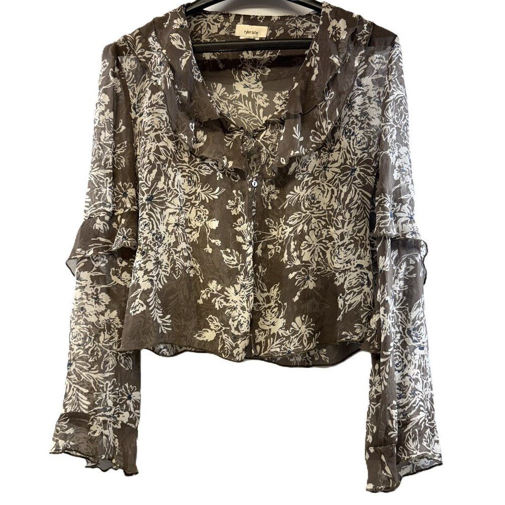 tyler böe Sheer Floral Ruffle Blouse Women’s Size 8